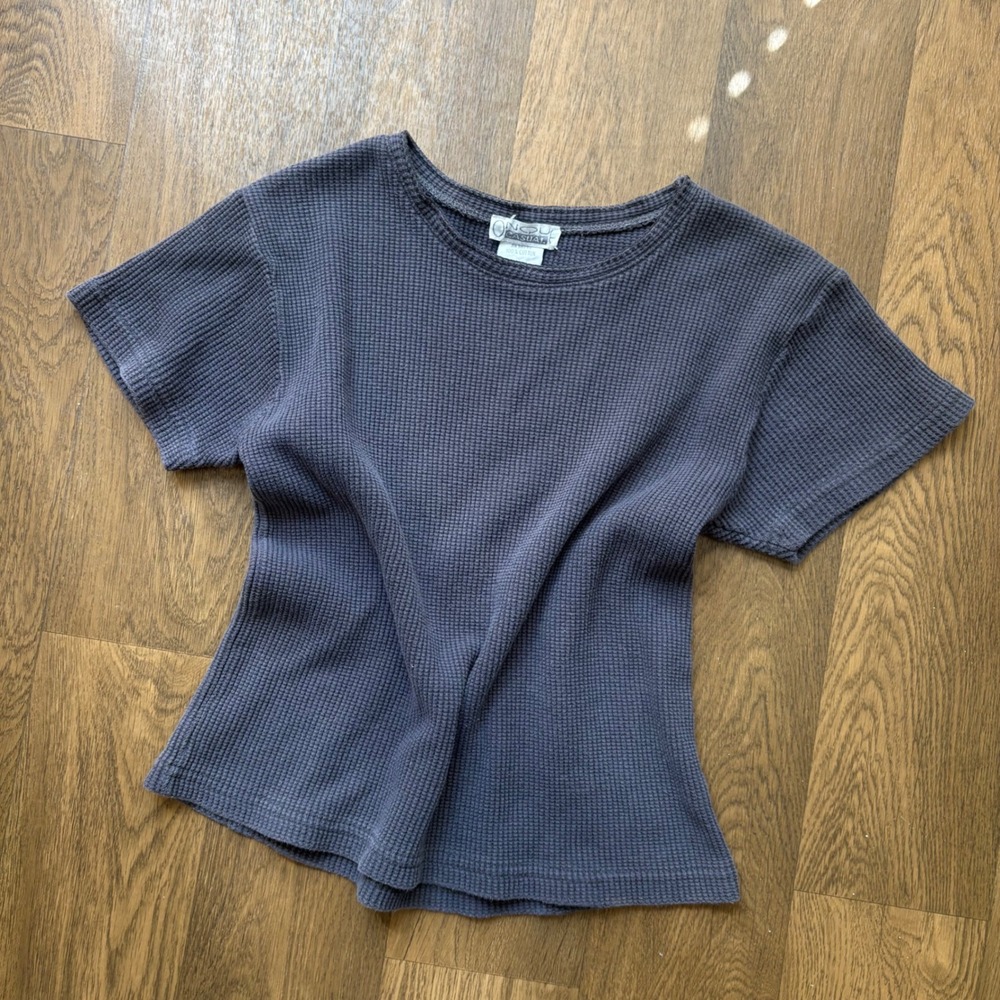 Vintage 90's Womens Casual Gray Ribbed Thermal 100% Cotton Short Sleeve T Shirt